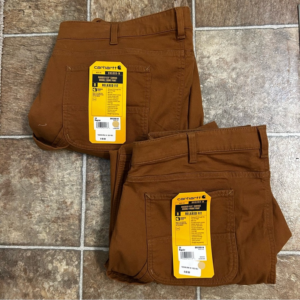 Carhartt Womens Rugged Flex Fit Twill Double Knee Pants BN5999-W New 2 Pair 16
